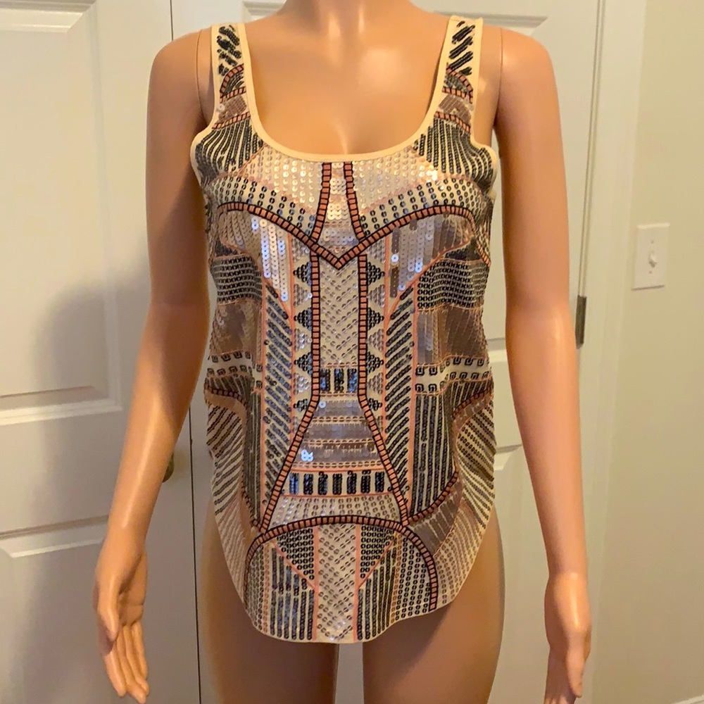 NWOT Sequined Rose Gold Blouse